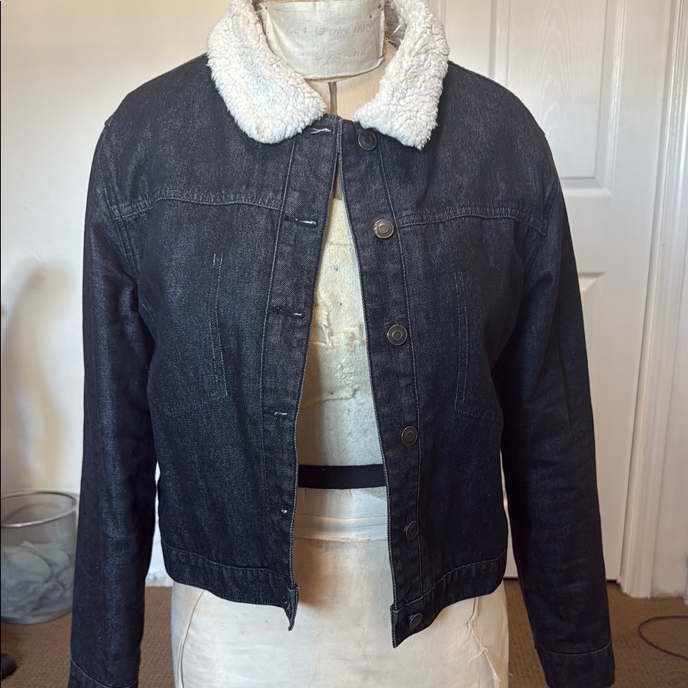 HYFVE Black and White Jean Jacket with Sherpa Collar